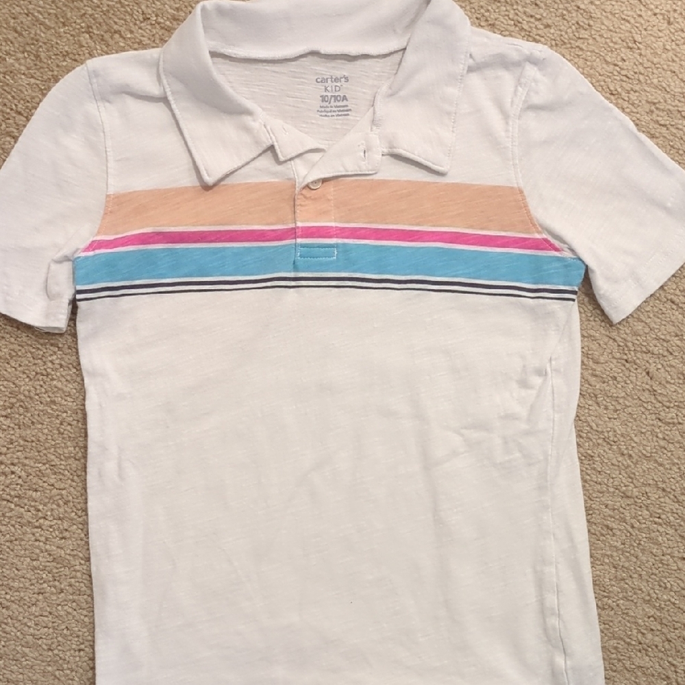 Carter's Polo with Pink, Blue, and Tan Stripes